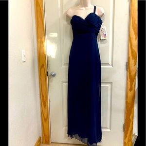 One strap navy chiffon dress